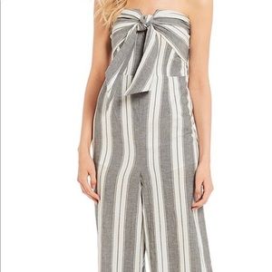 Grey and White Striped Tied Jumpsuit